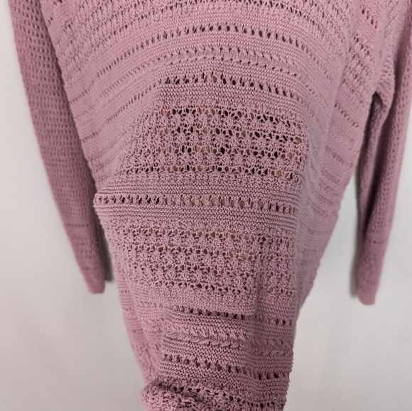 J. Jill L Dark Mauve Open Knit Sweater Crochet Pullover Cotton Nylon Oversized - Picture 7 of 10